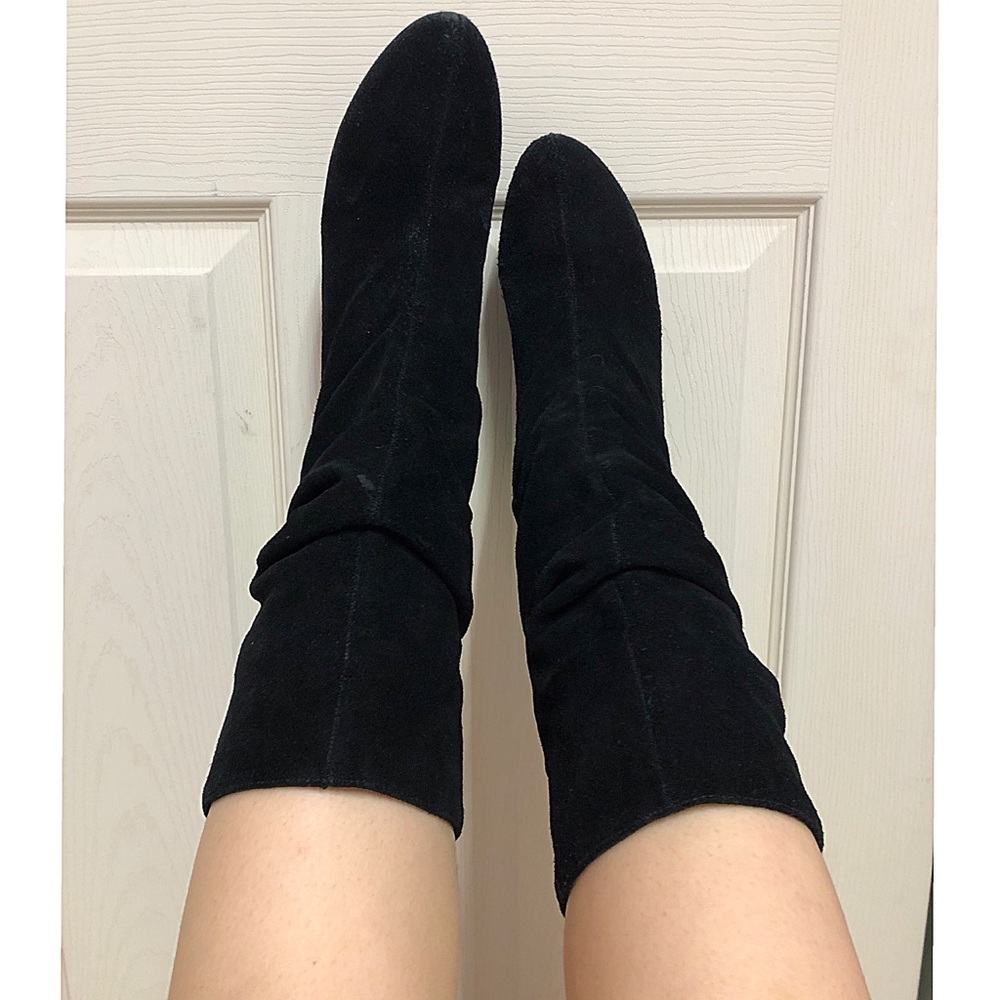 Suede & Leather Mid-calf heeled boots